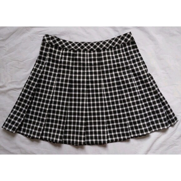 HM Divided Black White Plaid Pleated Skirt Academia Clueless Preppy Size 10 - Picture 1 of 7